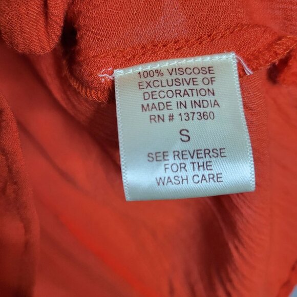 Moon Orchid Crochet Top Blouse 3/4 Flare Sleeve Pleated V-Neck Orange Size Small - Picture 8 of 10